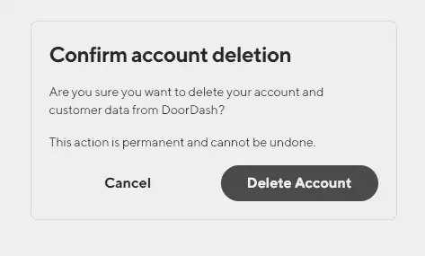 Confirm Account Deletion Screen