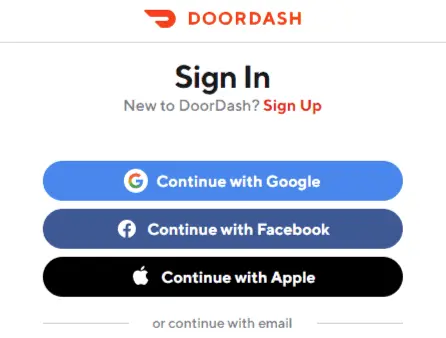 DoorDash Login Screen