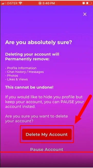 Now Click Again On Delete My Account